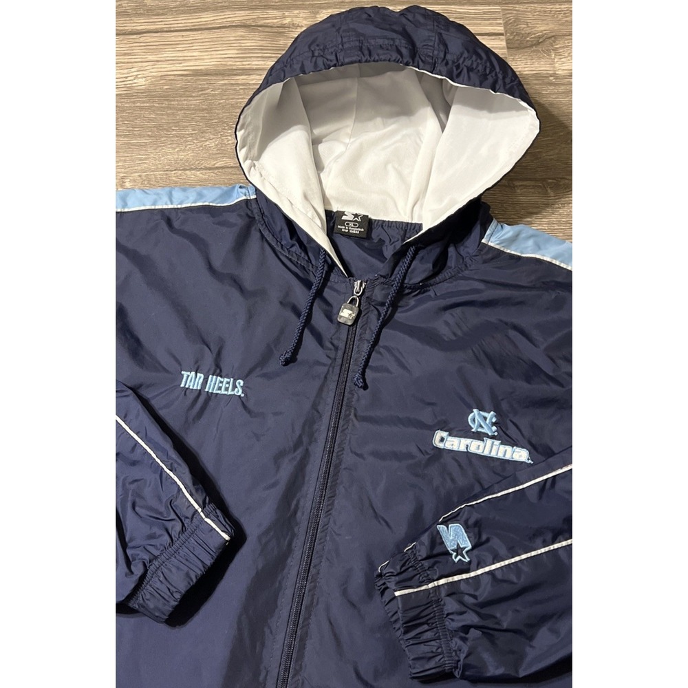 Starter Vintage North Carolina Tar Heels Full Zip Navy‎ Hooded Windbreaker SZ XL